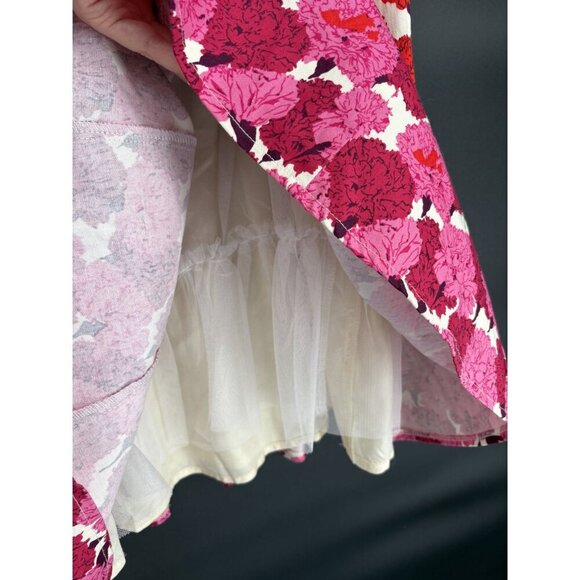 Maggy London Women's Floral Sleeveless A-Line Dress Size 10 Ivory Base Pink Red - Picture 7 of 13